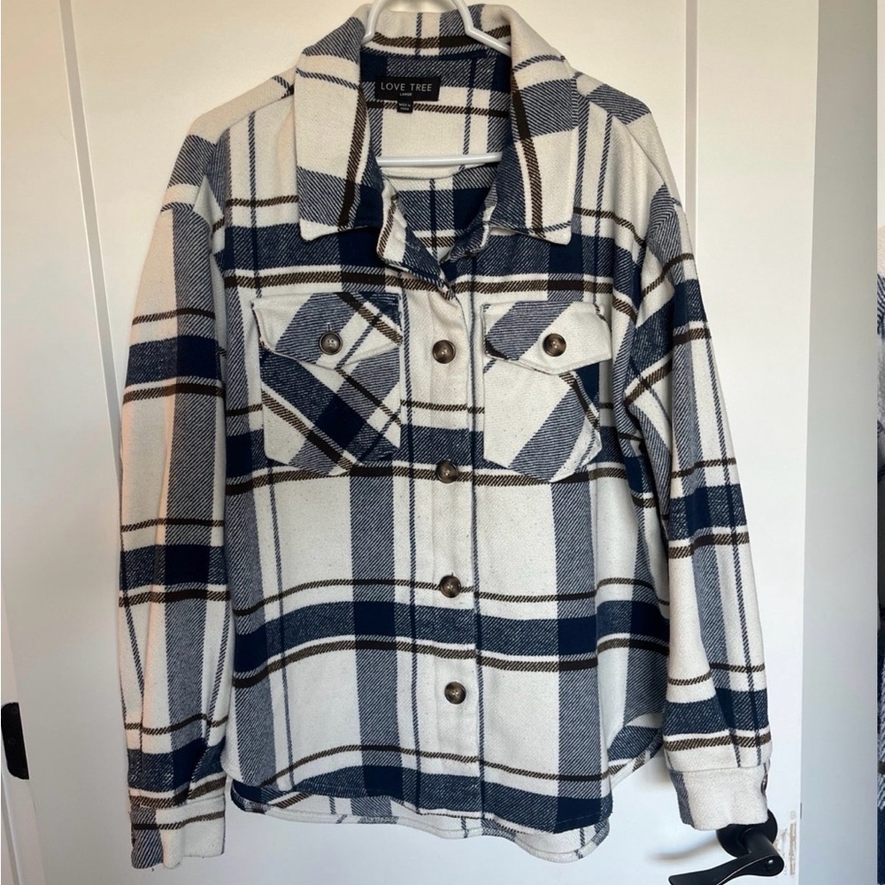 Pink Lily Navy and Cream Plaid Shacket
